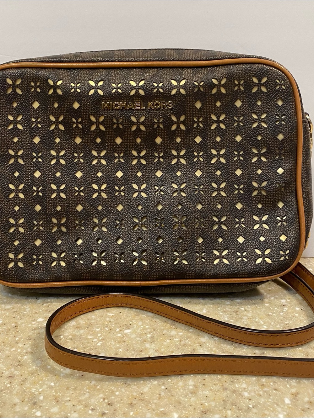 Michael Kors Beige and Tan Logo Lined Crossbody Interior